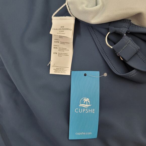 NWT Cupshe Blue Ruched Swimsuit One Piece Tummy Control Criss Cross Back 0X - Picture 8 of 10